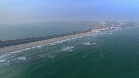 Aerial view of Road between Black Sea and Khadzhibey Estuary Stock Footage 73813331