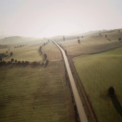 Aerial view of a road between fields Stock-Footage 69519367