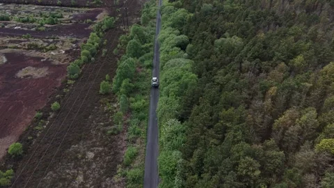 Aerial View of Road Between Forest and Open Land Vídeo Stock 335621944