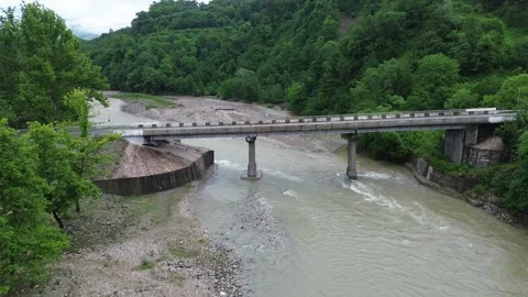 Aerial view of a road bridge over mountains river Tekhuri, Martvili Video stock 343671599