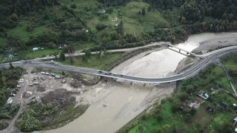 Aerial view of a road bridge under construction. road and bridge under Stock Footage 230437550