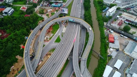 Aerial view. Road built on top of each other at the interchange. Видео 81894084