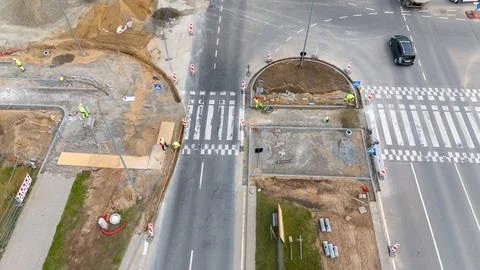 Aerial View of Road Construction at Intersection Stock Photos