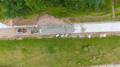Aerial View of Road Construction Site with Machinery Stock Photos