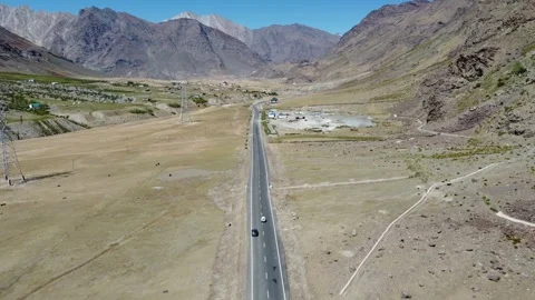 Aerial View of a Road Cutting Through the Vast Landscapes of Ladakh's Zansk.. Stock Footage 345731544