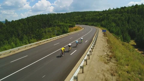 Aerial view of road cyclists. Red Bull Trans-Siberian Extreme 4k Stock-Footage 94973166