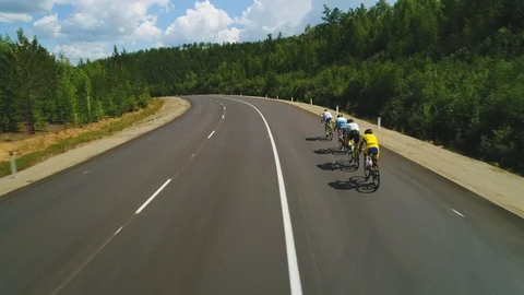 Aerial view of road cyclists. Red Bull Trans-Siberian Extreme 4k Stock-Footage 94973352