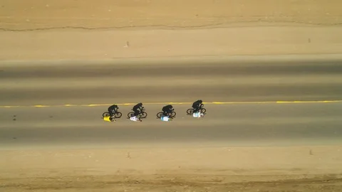 Aerial view of road cyclists. Red Bull Trans-Siberian Extreme 4k Stock-Footage 94974733