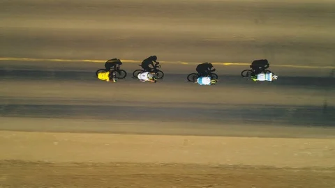 Aerial view of road cyclists. Red Bull Trans-Siberian Extreme 4k Stock-Footage 94974841