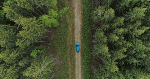 Aerial view of road in the forest Stock Footage 128697342