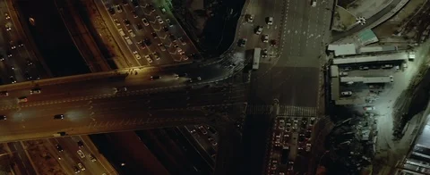 Aerial view of road interchange at night, 4k 1.33x anamorphic 스톡 동영상 124330159