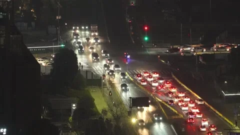 Aerial view of road intersection in downtown of hangzhou at night Stock Footage 168398269