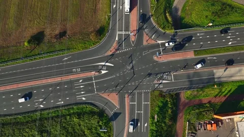 Aerial view of a road intersection in Enschede, Netherlands. Video stock 347332035