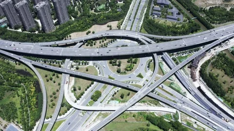 Aerial view of road intersection in hangzhou binjiang district Stock Footage 195144730