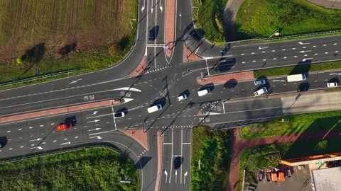 Aerial view of road intersection in the Netherlands. Video stock 347332027