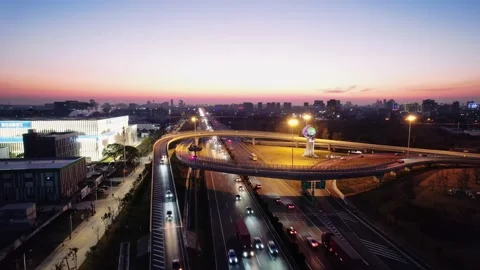 Aerial view of road intersection in shanghai songjiang at twilight Video stock 166659829