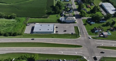 Aerial view of a road intersection in South Vienna, United States. Video stock 347331450