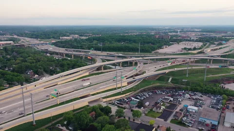 Aerial view of road intersection at summertime Stock Footage 132352362