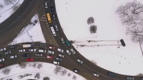 Aerial view of road jam because of car accident Stock Footage 100961159