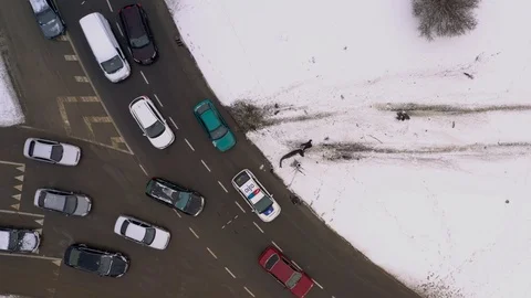 Aerial view of road jam because of car accident Stock Footage 100961623