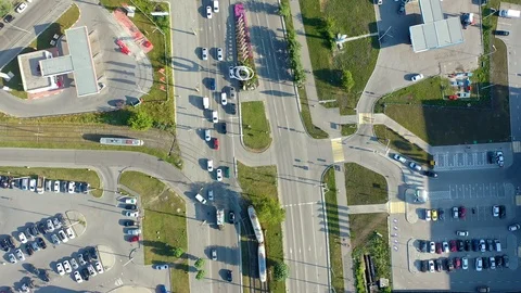 Aerial view of road junction - cloverleaf crossing in the city on summer sunny 스톡 동영상 113529858