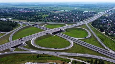Aerial view of a road junction, drone view of a major transport hub in a city Stock Footage 178370247