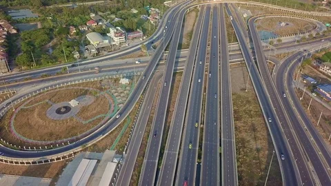 Aerial view of road junction with moving cars Stock Footage 125288120