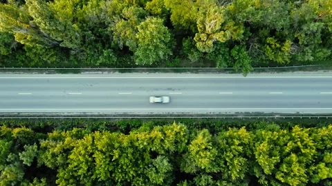 Aerial view of road junction with moving cars. Road interchange or highway Stock Footage 156191208