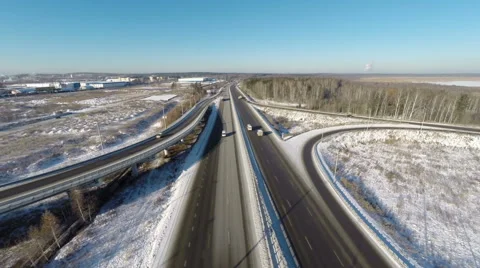 Aerial view road junction at winter Stock Footage 59508339