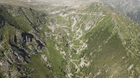 Aerial view of road to Kalin Dam,  Rila Mountain, Bulgaria Stock Footage 246736137