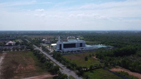 Aerial view of the road leading to the Sultan Agung Islamic Hospital, Banja.. Stock Footage 284926857