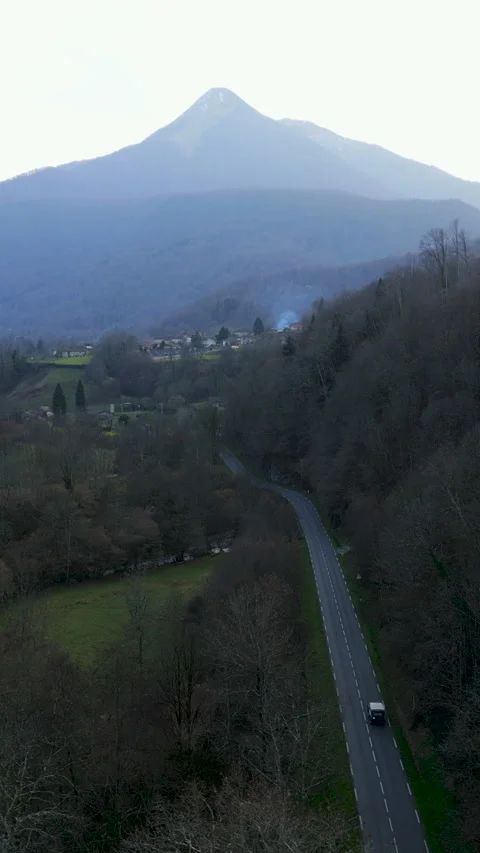 Aerial view of a road in the Pyrenees Stock Footage 276325934