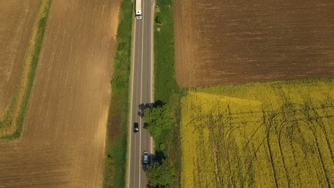 Aerial view of the road in the spring field Stock Footage 89384046