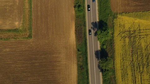 Aerial view of the road in the spring field Stock Footage 89384275