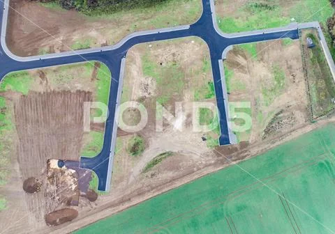 Aerial view of road streets guidelines new development area for real estate m Stock Photos