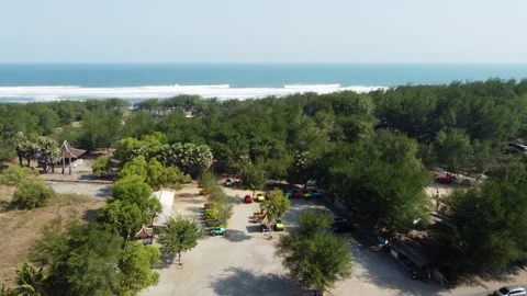 Aerial View of Off Road Vehicle Base at Gumuk Pasir Parangkusumo Near Paran.. 動画素材 341548409