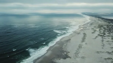 Aerial view of Robert Moses beach, Long Island, New York, Stock Footage 98954001