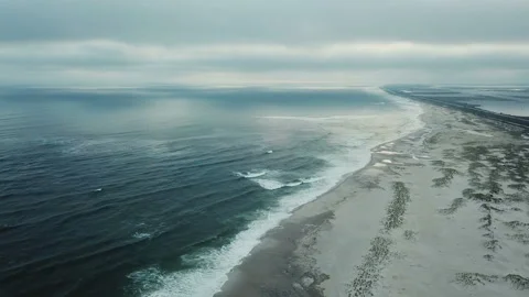 Aerial view of Robert Moses beach, Long Island, New York, Stock Footage 98954413
