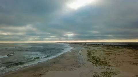 Aerial view of Robert Moses beach, Long Island, New York, Stock Footage 98956665