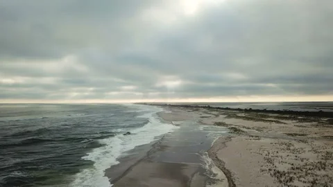 Aerial view of Robert Moses beach, Long Island, New York, Stock Footage 98957834