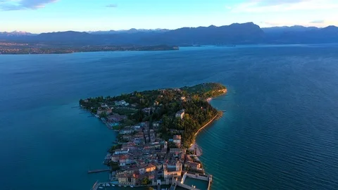 Aerial view of Rocca Scaliger Castle in Sirmione. Lake Garda. Italy. Stock Footage