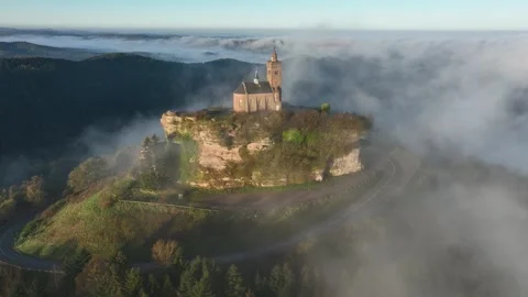 Aerial view, Rocher de Dabo, Vosges, France. Clockwise. Video stock 294025957