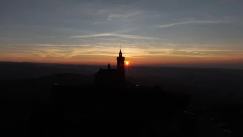 Aerial view, Rocher de Dabo, Vosges, France. Down, silhouette. Video stock 294028104