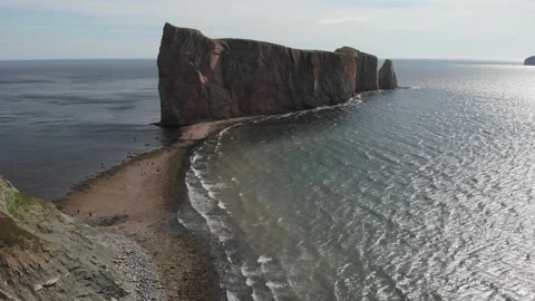 Aerial view of Rocher Perce Stock Footage 142748425