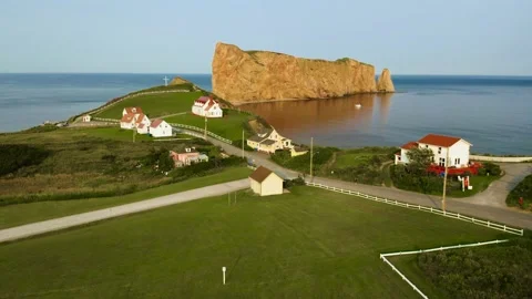 Aerial view of the Rocher Percé Stock Footage 159380837