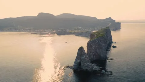 Aerial view of the Rocher Percé Stock Footage 159381138
