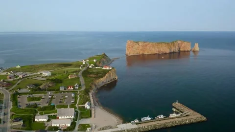 Aerial view of the Rocher Percé Stock Footage 159383711