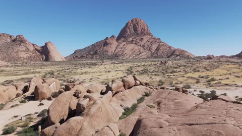 Aerial view of Rock arch and Spitzkoppe in Erongo mountains, Namibia Stock Footage 335253228