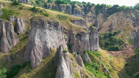 Aerial View of Rock Cliffs and Caves in Southern Armenia Stock Footage 344471572