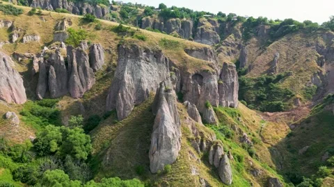 Aerial View of Rock Cliffs and Caves in Southern Armenia Stock Footage 344472156